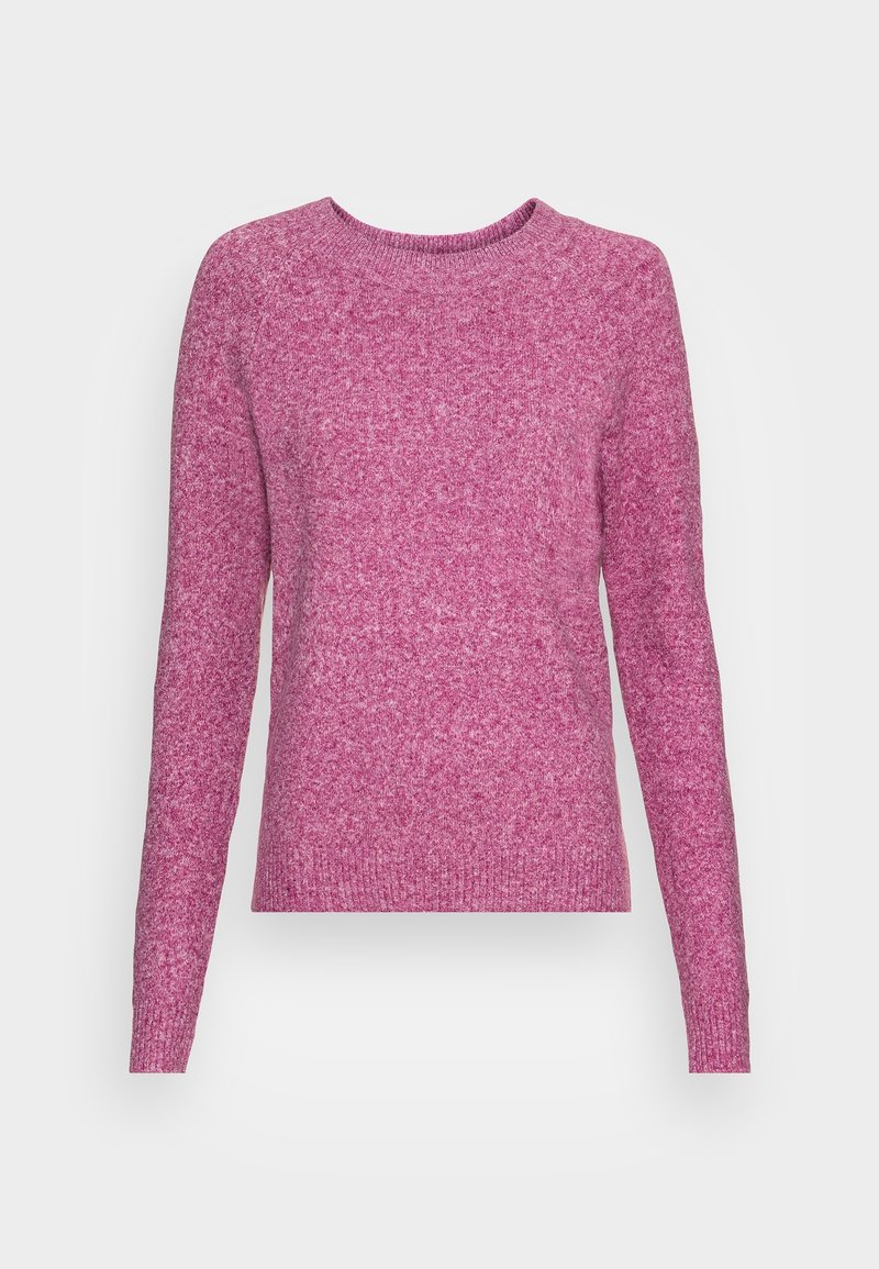 Pull rose à manches longues col rond, avec un motif tricoté doux et texturé et des poignets et un ourlet côtelés.