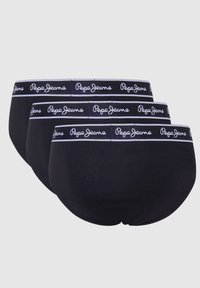 Schwarzes Baumwollpanty-Set aus drei Stück mit weißen "Pepe Jeans" Logo-Bund. Verfügt über eine glatte Textur und klassische Slips-Form.