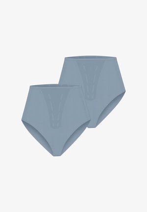 Due mutande seamless grigie a vita alta con sottili motivi testurizzati sulla parte anteriore, esposte su uno sfondo bianco.