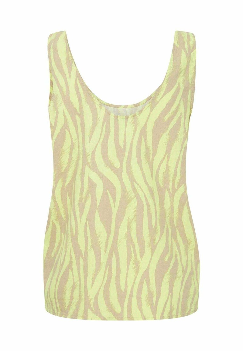 Top senza maniche con un motivo a strisce di tigre verde chiaro e beige. Realizzato in tessuto morbido con scollatura rotonda e vestibilità comoda.