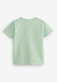 Camiseta de manga corta en verde menta claro con un escote redondeado, elaborada en suave material de algodón, con un diseño liso y dobladillo limpio.