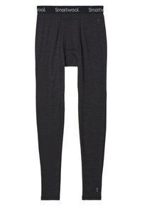 Svart ullblandning långkalsonger med en snug passform, elastisk midja med "Smartwool" logotyp och en nyckelhålsöppning.