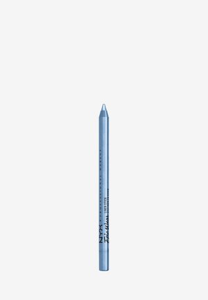 Crayon eyeliner bleu avec une finition brillante. Présente une pointe effilée et une étiquette avec "NYX" et le nom du produit. Forme cylindrique et lisse.