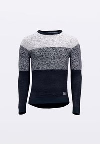 Pletený sveter s farebným blokovým dizajnom so sivými, bielymi a námorníckymi pruhmi. Texturovaná tkanina s rebrovanými manžetami a lemom.