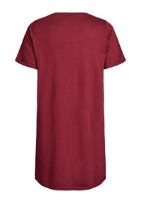 Bourgognefarvet T-shirt med korte ærmer og rund hals, lavet af bomuld, med en afslappet pasform og lige kant, uden synlige mønstre eller accenter.