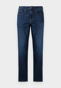 Jeans de mezclilla azul marino con un diseño de pierna recta, que cuentan con cinco bolsillos, detalles de costura y un clásico cierre de botón.