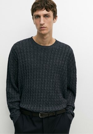 Massimo Dutti, CABLE KNIT ROUND NECK SWEATER - Maglione - blue