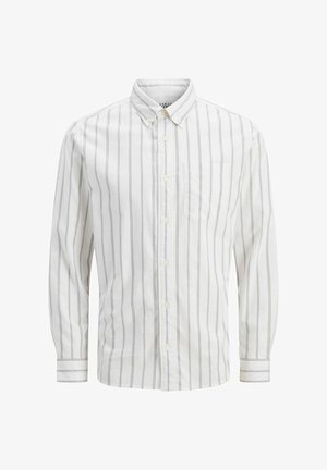 Biele košele s dlhým rukávom a gombíkmi, šedými vertikálnymi pruhmi a jedným vreckom na hrudi. Mäkka látka s golierom a gombíkovým zapínaním.