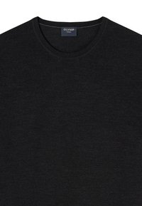 Black crew neck sweater with a textured fabric and a small "OLYMP Casual" label sewn inside the collar.