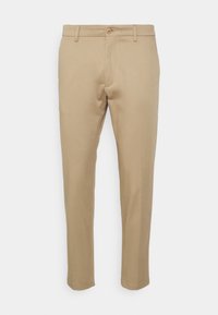 Beiga chinos med slim fit, med knappstängning och bältesloopar, tillverkade av mjukt, hållbart tyg med en slät yta.