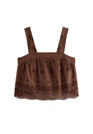 New Look, BRODERIE EMBROIDERED SCALLOPED HEM CAMI - Top - dark brown