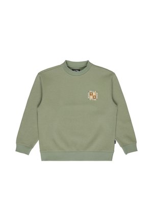 Sweat-shirt vert clair col rond à manches longues avec un petit logo carré sur le côté gauche de la poitrine.