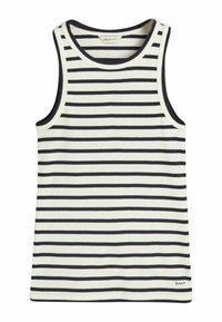 Top sin mangas a rayas en color crema y navy. Presenta un escote redondeado y sisas amplias. Fabricado en tejido acanalado. Logo de GANT en el dobladillo.
