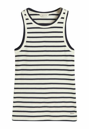 Canottiera a righe in crema e blu navy. Caratterizzata da un collo rotondo e ampie aperture per le braccia. Realizzata in tessuto a costine. Logo GANT sull'orlo.
