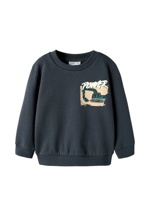 Mørkegrå børnesweatshirt med en lille gravemaskine-grafik og ordet "POWER" på brystet.