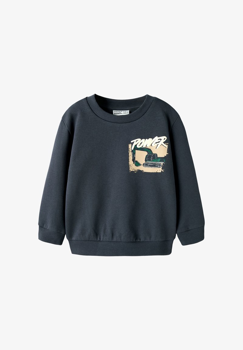 Sweat-shirt enfant gris foncé avec un petit graphique d'excavatrice et le mot "POWER" sur la poitrine.