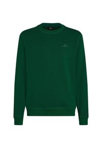 Groene sweatshirt gemaakt van zacht materiaal, met een ronde hals, lange mouwen, geribbelde boorden en een klein O'Neill-logo op de borst.
