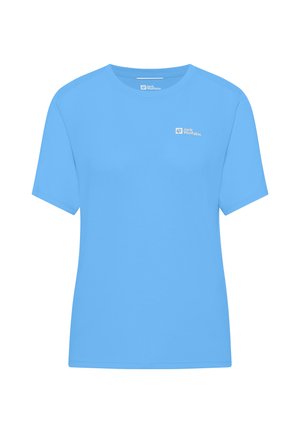 T-shirt azzurro chiaro a maniche corte realizzato in tessuto morbido, con un piccolo logo bianco nella parte sinistra del petto. Vestibilità regolare con scollo rotondo.