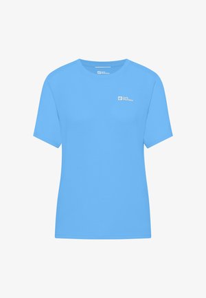 T-shirt azzurro chiaro a maniche corte realizzato in tessuto morbido, con un piccolo logo bianco nella parte sinistra del petto. Vestibilità regolare con scollo rotondo.
