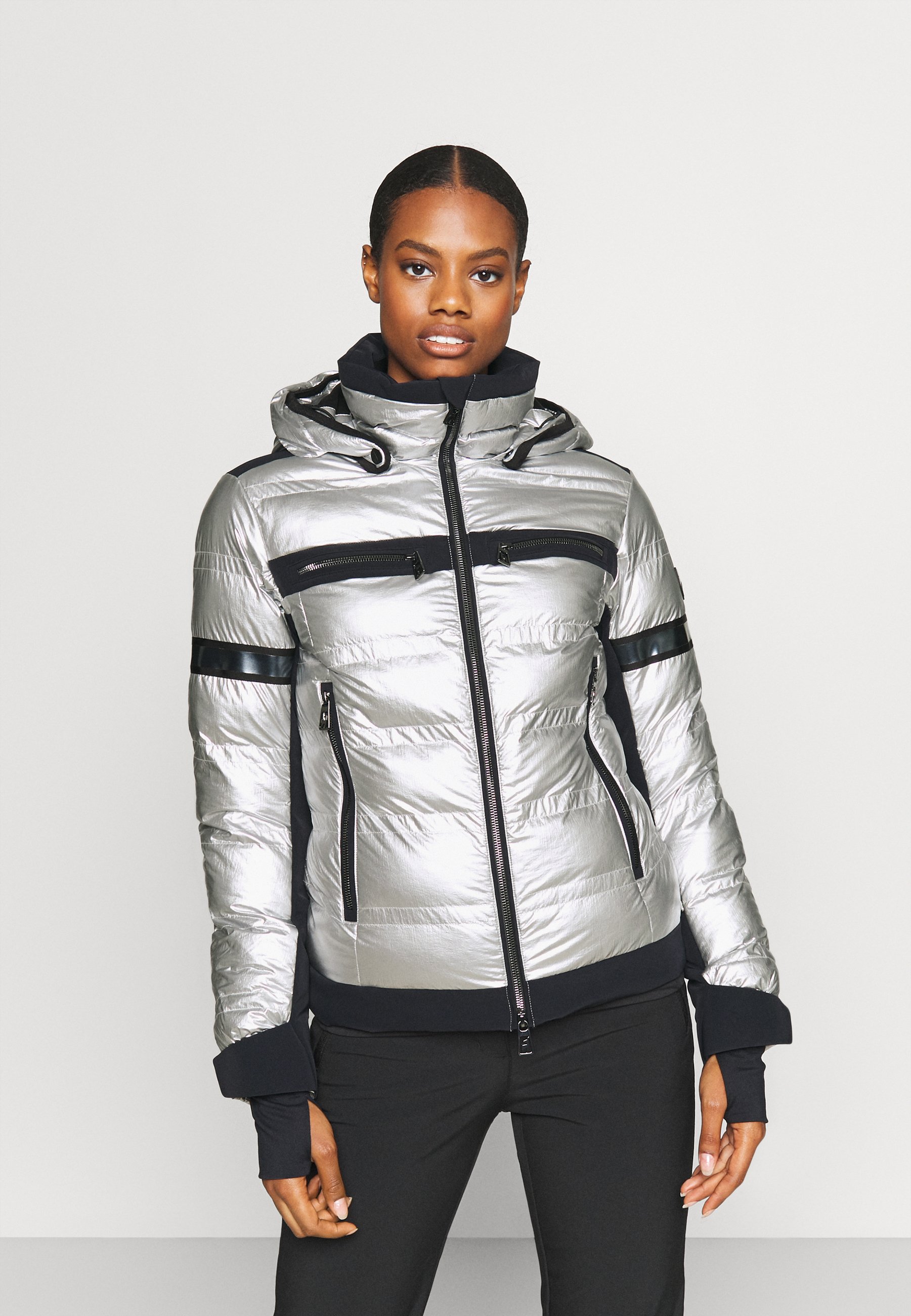 silver metallic ski jacket