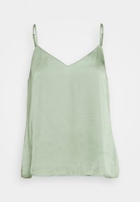 Ärmlös mintgrön satinchemise med V-ringning och tunna justerbara band, med en LEN-ytstruktur och avslappnad passform.