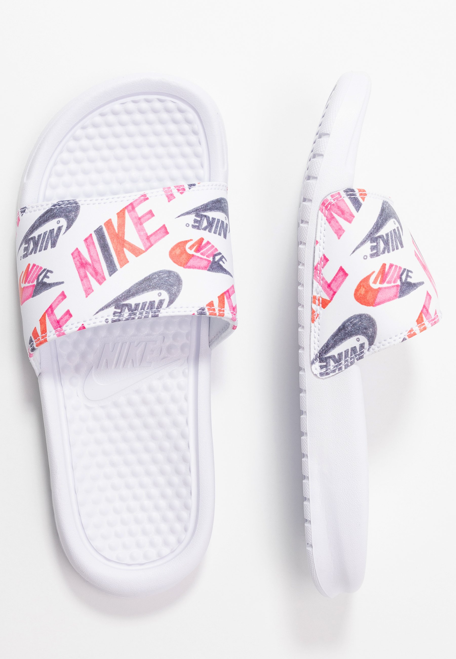 Nike Sportswear BENASSI JDI PRINT - Sandalias planas - white/black/lotus  pink/team orange/blanco - Zalando.es