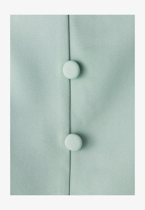 Light mint green fabric with a smooth texture, featuring two fabric-covered buttons along a vertical seam.