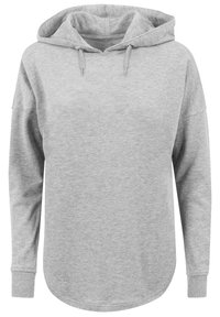 Grauer Hoodie aus weichem Stoff, mit Kordelzugkapuze, langen Ärmeln und abgerundetem Saum, sowie gerippten Bündchen an den Handgelenken.