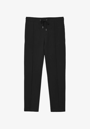 Schwarze Jogginghosen mit einem Kordelzug-Bund, featuring einer glatten Textur, geradem Schnitt und zwei vorderen Nähten für zusätzliche Details.