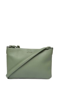 Zielona skórzana torebka crossbody o fakturowanym wykończeniu, z zamkiem błyskawicznym i regulowanym paskiem. Logo wytłoczone z przodu.