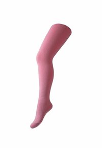 Rosa gestrickte Strumpfhosen mit glatter Textur und enger Passform, die sich zum Fuß hin verjüngen. Das Design zeigt eine gleichmäßige, einheitliche Farbe.