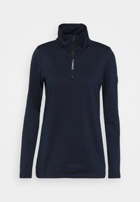 Pullover blu navy a maniche lunghe con colletto alto e zip frontale, caratterizzato dal marchio "O'NEILL", vestibilità slim e design semplice.