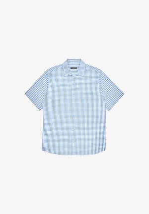 Kurzärmeliges Hemd in blau-weißem Vichy-Karo-Muster mit durchgehendem Knopfleisten und klassischem Kragen, gefertigt aus gewebtem Stoff.
