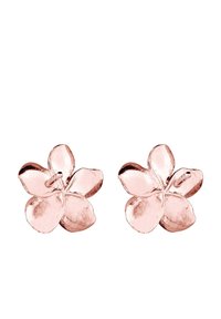 Ohrringe in Roségold in Form einer Blüte mit fünf Blütenblättern, die eine polierte Oberfläche haben und über einen Steckverschluss für sicheren Halt verfügen.