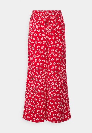 TULIP-PRINT CREPE WIDE-LEG PANT - Trousers - lipstick red/cream