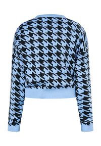 Blauw en zwart hondenstooth-patroon cropped trui, gebreid stof, geribbelde manchetten en onderzoom, lange mouwen, ronde hals.