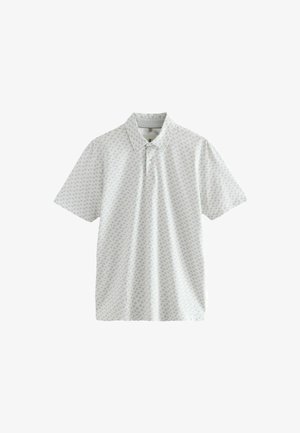 Korte mouwen polo shirt in lichtgrijs met een subtiel bladerenpatroon, knoopsluiting bij de kraag en zachte katoen. Standaard pasvorm ontwerp.