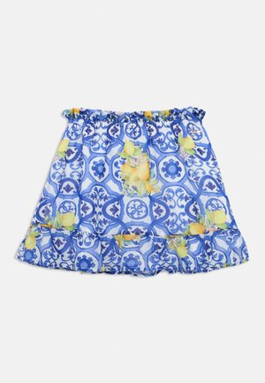 Gonna con motivo blu e bianco e orlo arricciato, con disegni di limoni gialli e foglie verdi, vita elasticizzata per una vestibilità comoda.