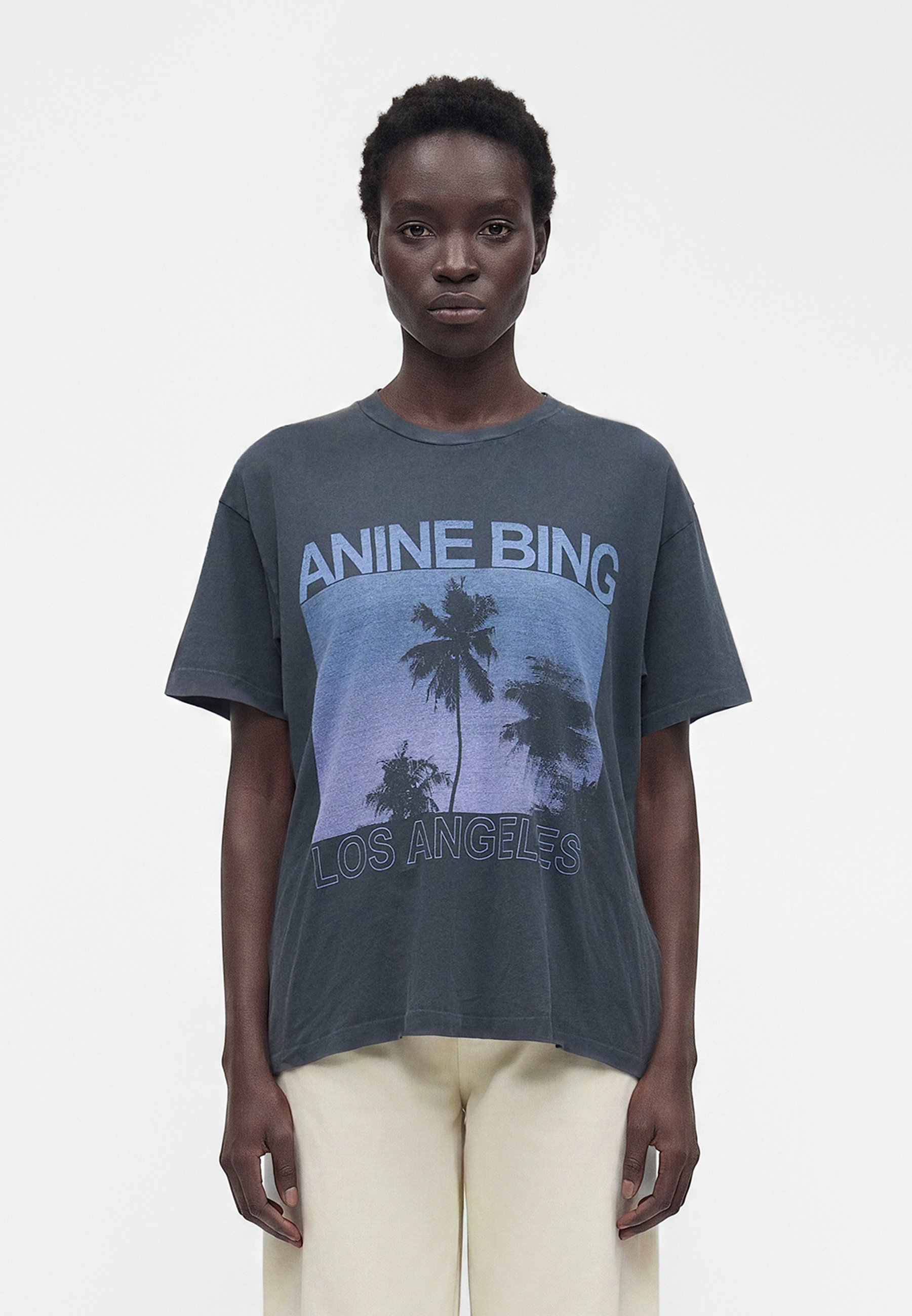 ANINE BING CADE TEE PALMS - Print T-shirt - washed black/multi
