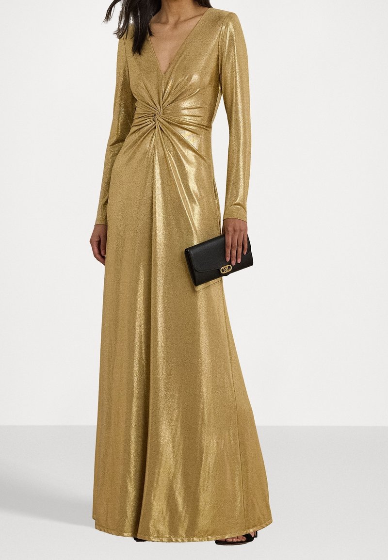 one shoulder rose gold dress Minna Gown Rosette One-Shoulder Shimmer Chiffon Dress main image 1
