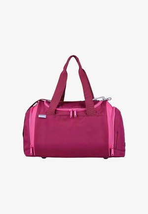 Dufflebag in Dunkelrosa und Hellrosa, mit zwei Reißverschlussfächern, kurzen Griffen und glatter Stoffstruktur.