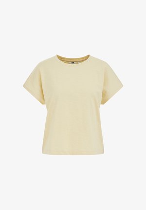 Helebeežikas lühikeste varrukatega lühike T-särk ümarate kaelustega ja lõdva istuvusega.