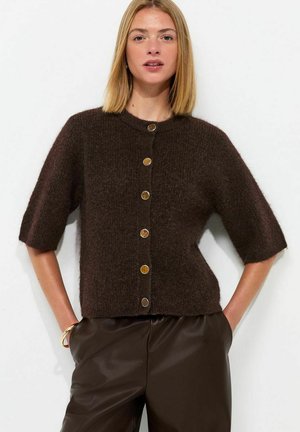 New Look, DARK  SHORT SLEEVE BUTTON FRONT CARDIGAN - Kardigan - dark brown