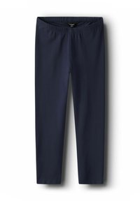 Leggings bleu marine avec une ceinture élastique, fabriqués dans un tissu lisse et extensible. Design pleine longueur sans motifs visibles ni accents matériels.