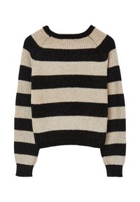 Maglione lavorato a maglia con strisce orizzontali nere e beige. Collo a giro, polsini e orlo a costine, con una finitura in tessuto testurizzato.
