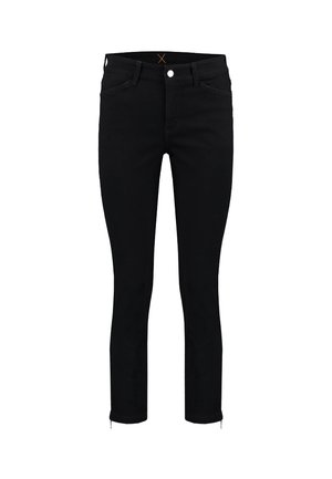 Sorte denim skinny jeans med en tettsittende silhuett, som har fem lommer og glidelåsdetaljer ved anklene for et moderne design.