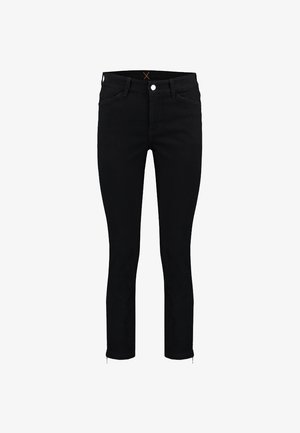 Sorte denim skinny jeans med en tettsittende silhuett, som har fem lommer og glidelåsdetaljer ved anklene for et moderne design.