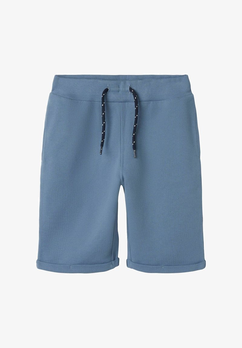 Blauwe katoenen shorts met een geribbelde tailleband, verstelbare trekkoord in marineblauw met witte stippen en omgeslagen boorden aan de zoom.