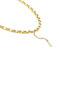 Collana in oro con un design di link texturizzati. Presenta una catena regolabile e un piccolo pendente con la scritta "POLICE".