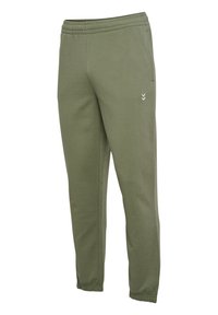 Olivgrüne Jogginghose aus weichem Stoff, mit elastischem Bund, verjüngten Bündchen und einem kleinen Logodetail an der Seite.